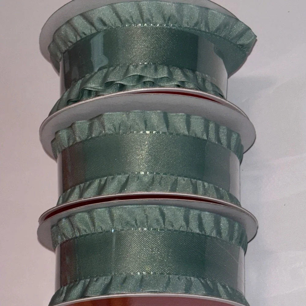 Satin Ruffled Edge Ribbon Sage Green 1 1/2”X30 ft